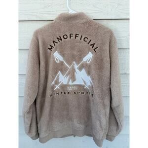 boohooMAN MAN Teddy Fleece Zip Jacket Tan Large Back Graphic